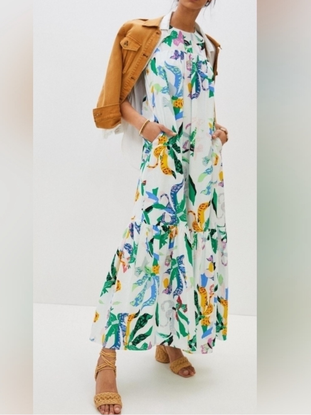 Maeve for Anthropologie | Belrose Eyelet Tropical Print Maxi Dress | size S